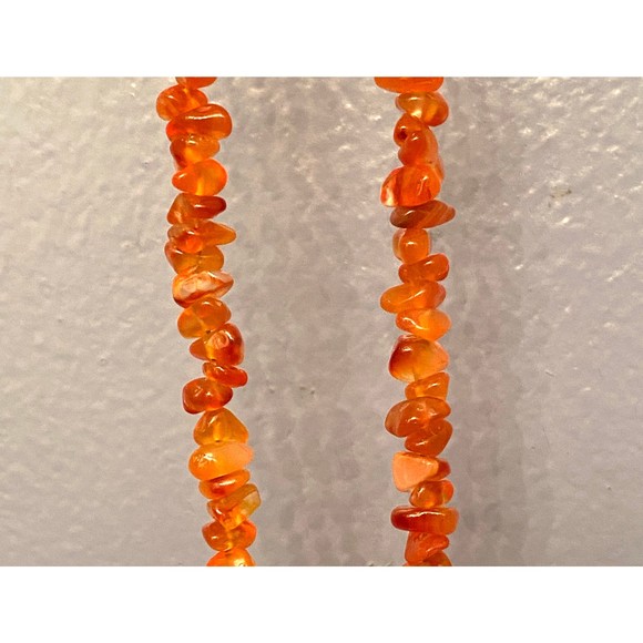 Coral Carnelian Chipstone Necklace Carved Olive Serpentine Jade Pendant Sterling - Picture 5 of 10